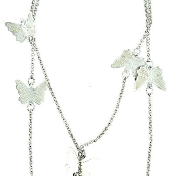Silvertone Butterfly Multi-Strand Necklace (n3)
