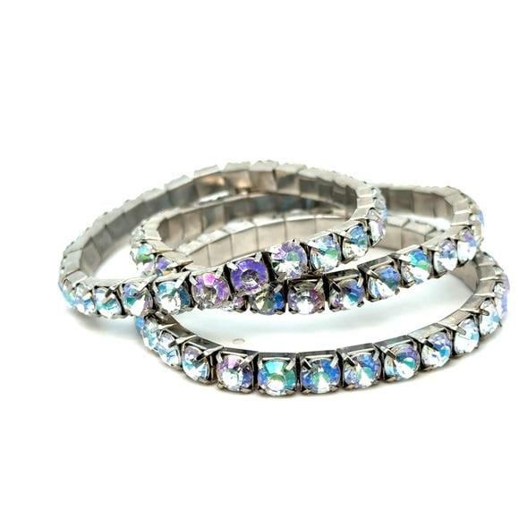Aurora Crystal Stretch Bracelet Set - Silver Tone (d)