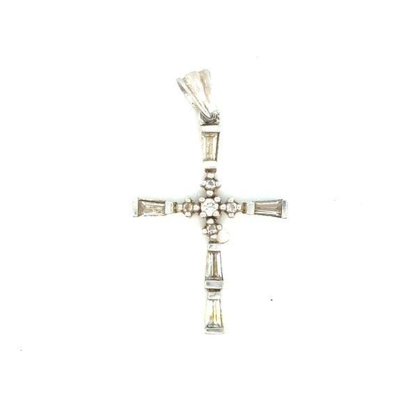 Sterling Silver Cross Pendant with Clear Stones - White