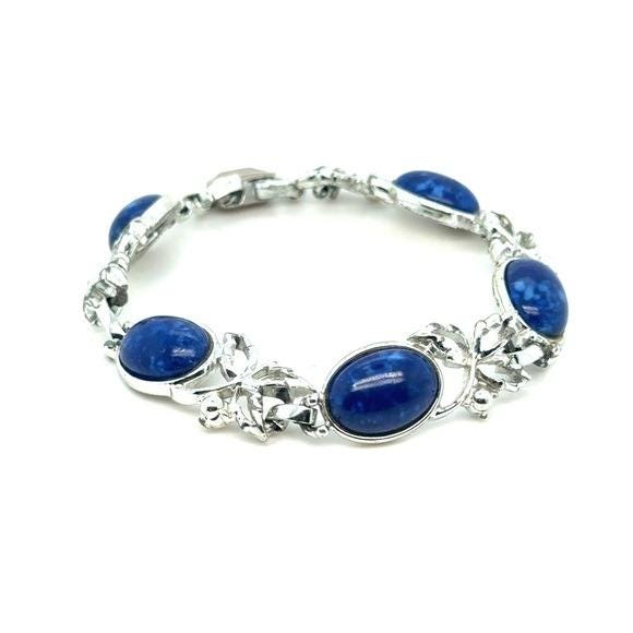 Sarah Cov. Silver-Tone Bracelet with Deep Blue Oval Stones