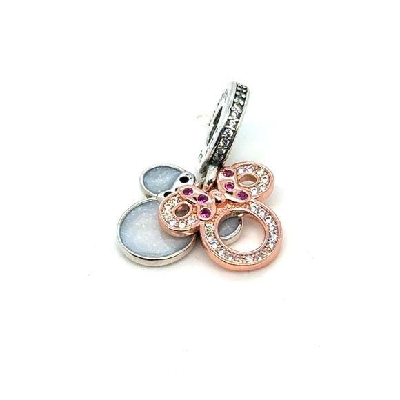 Pandora Rose Gold & Silver Minnie Pink/White Cz Charm