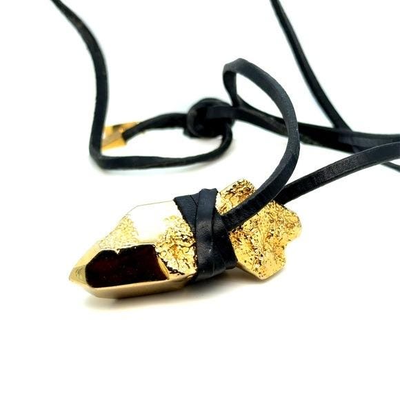 Michael Kors Gold-Tone Crystal Pendant with Black Leather Cord