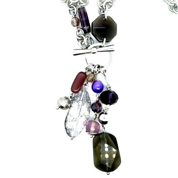 Lariat Toggle Clasp Pendant Necklace In Mixed Color Stones (n3)
