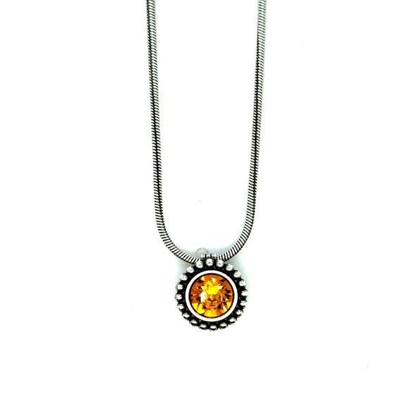 Brighton Silver Necklace with Golden Amber Crystal Pendant