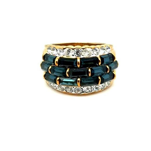Gold-Tone Sapphires Like & Clear Crystal Statement Ring