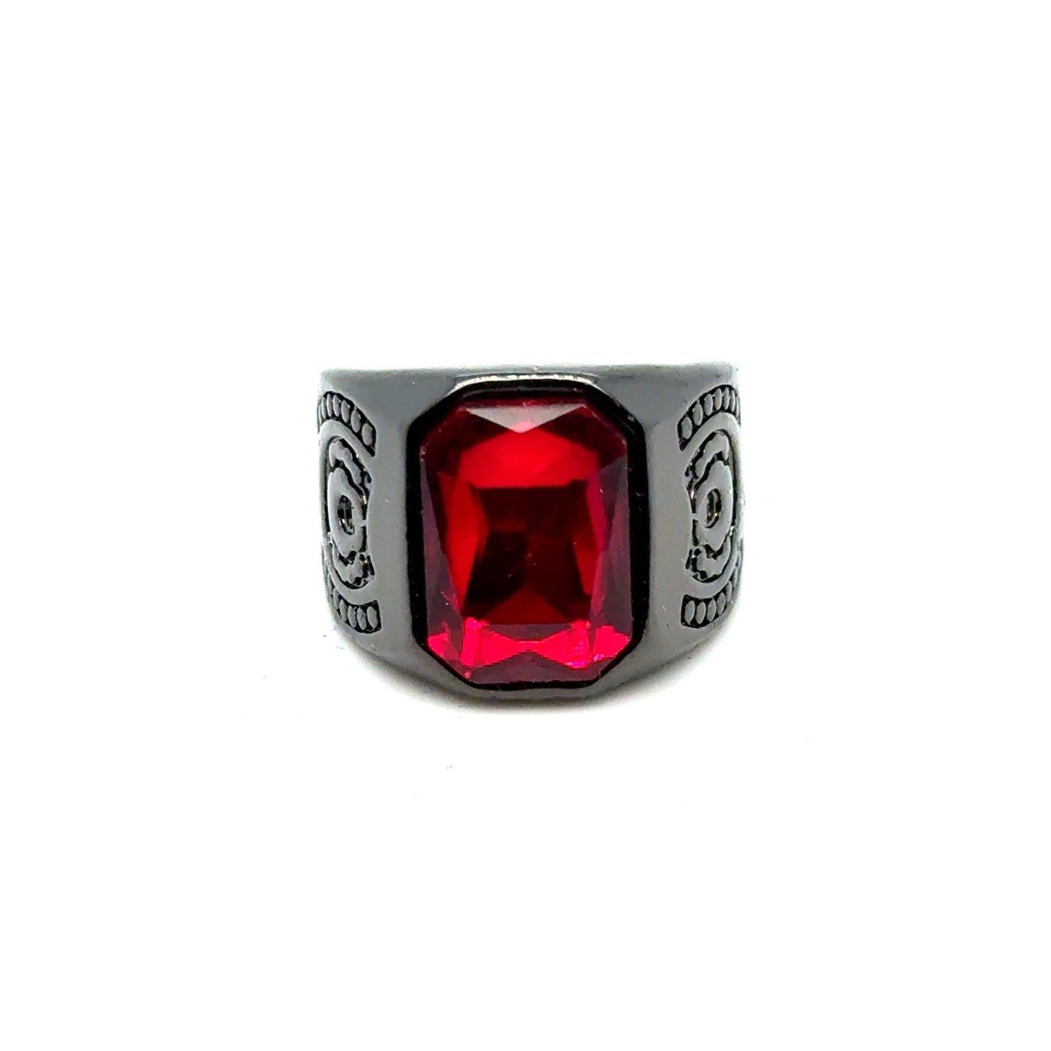 Black Band Large Garnet Colored Stone Ring