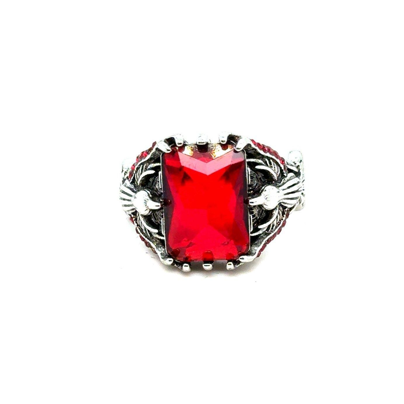 Garnet Colored Claw Prong Ring