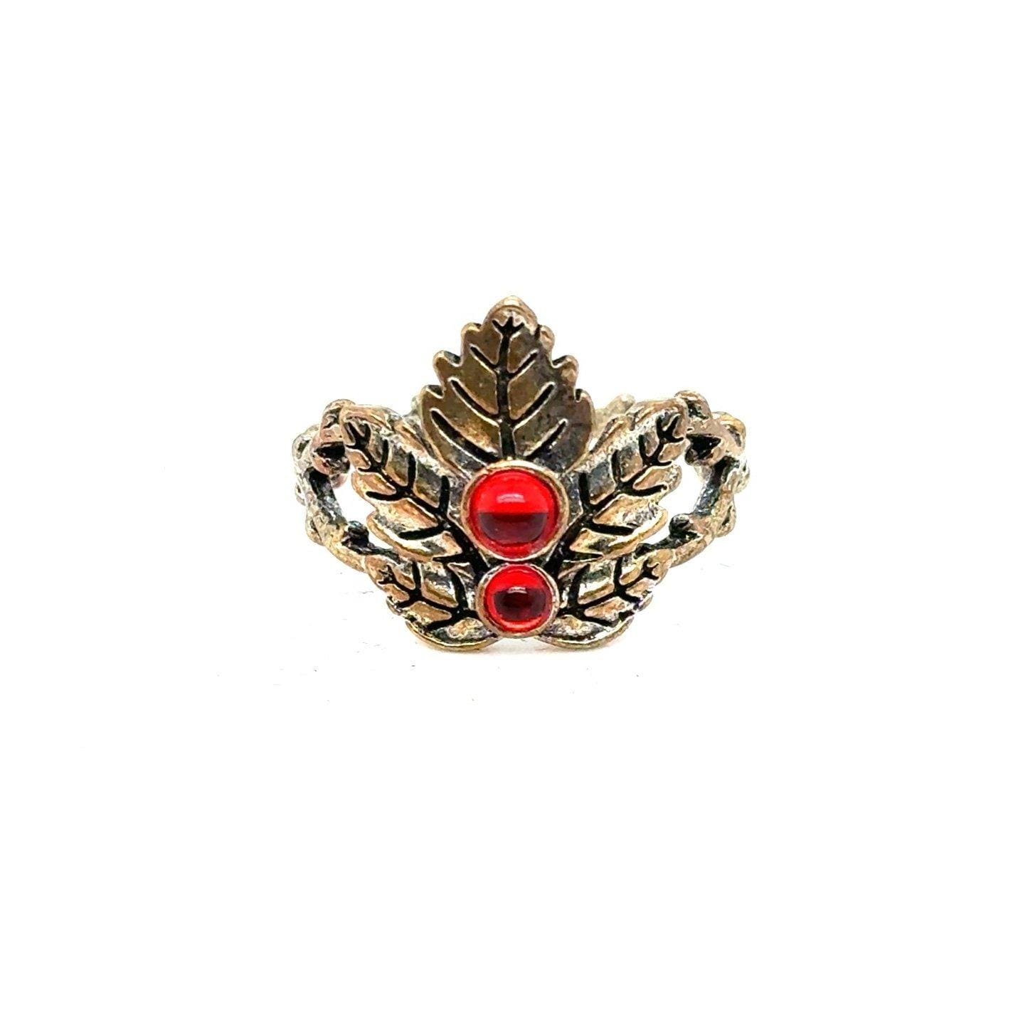 2 Small Red Stones Maple Leaf Ring