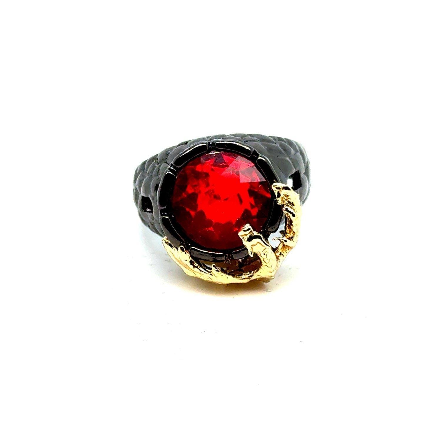 Black Band Ring Faux Garnet With Gold Accent