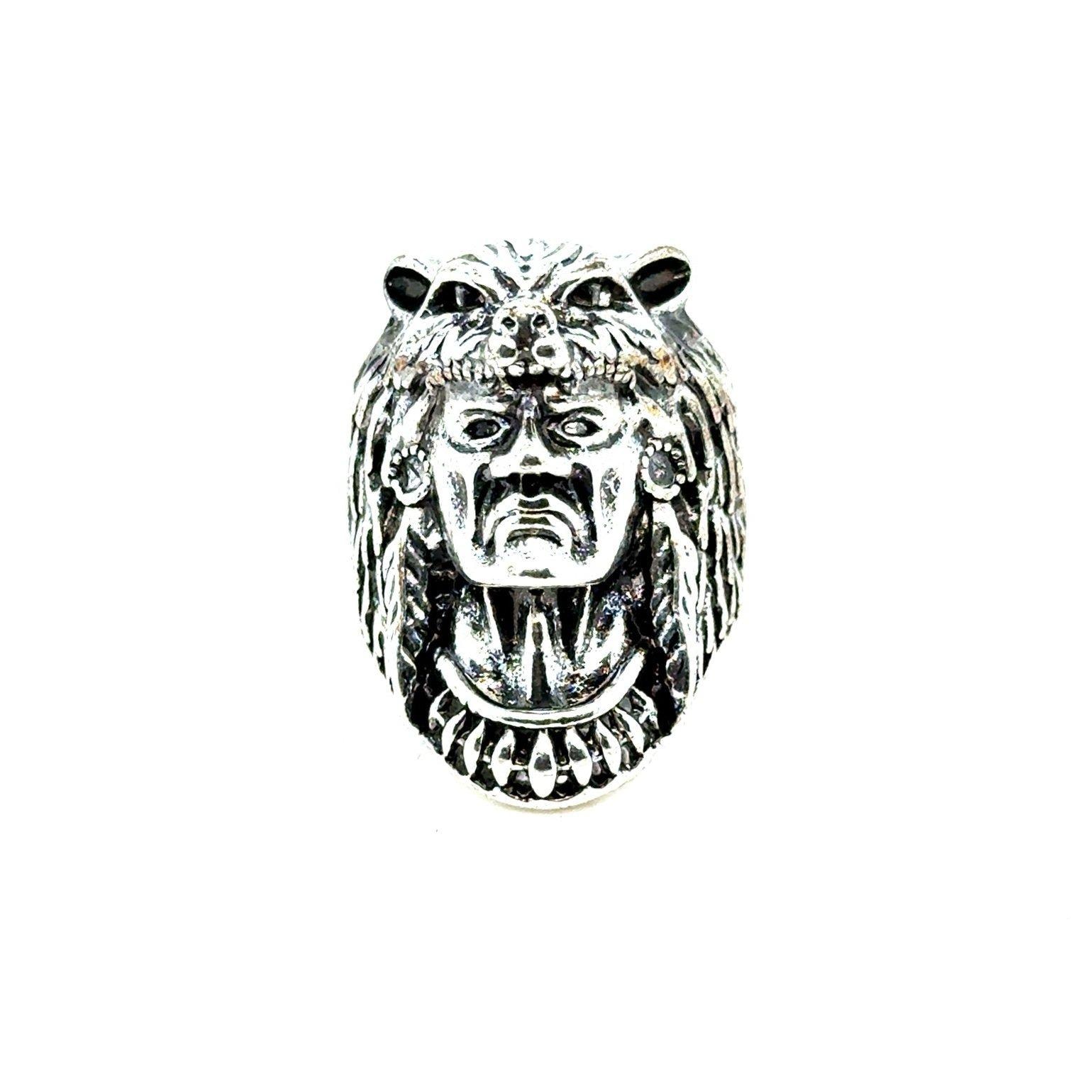 Silver Wolf With Indian Face Ring