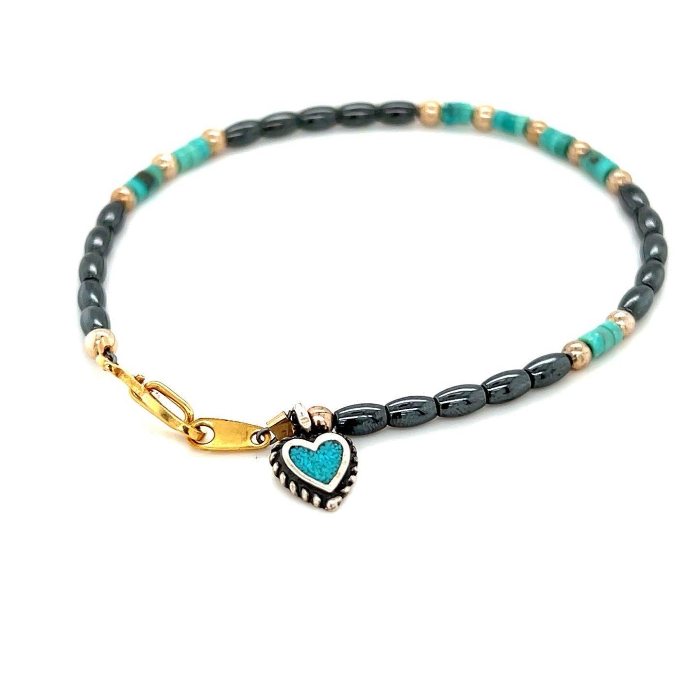 Sterling Heart Charm Beaded Bracelet