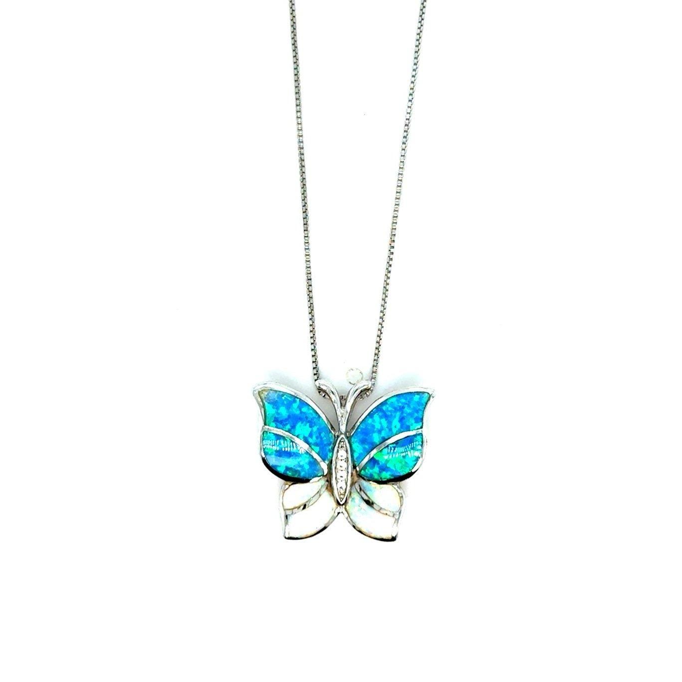 Sterling Silver Opal Butterfly Necklace
