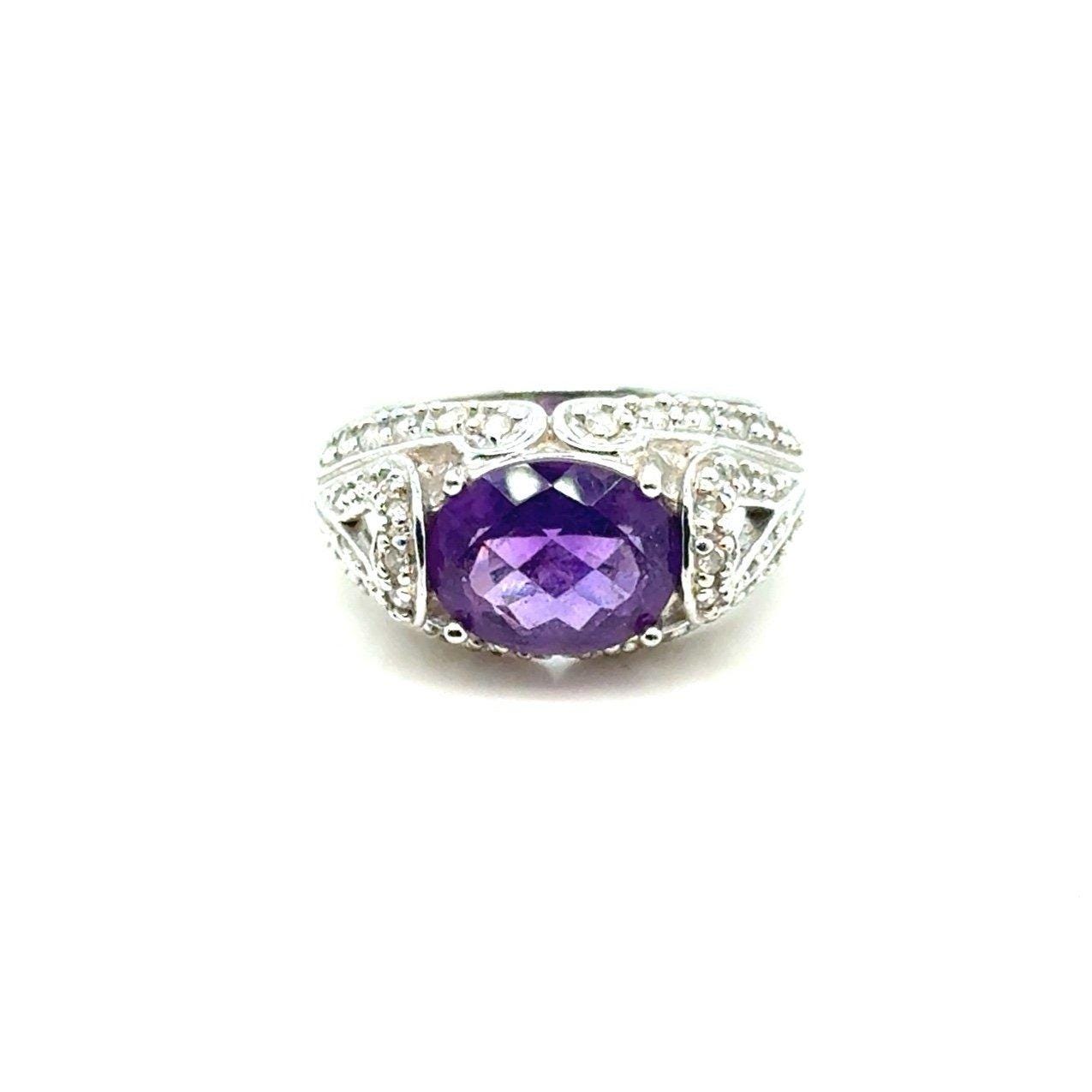 Trendy Silver 925 Amethyst/Cz Ring