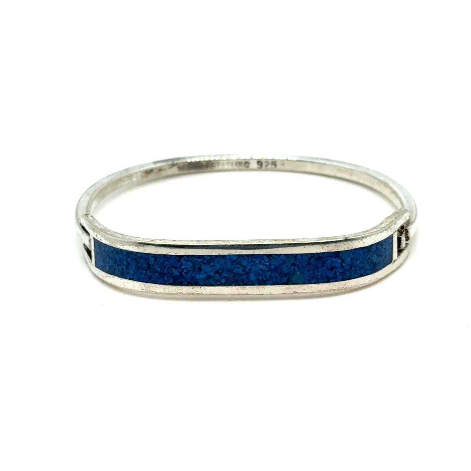 Sterling Silver 925 Blue Inlay Bangle Bracelet