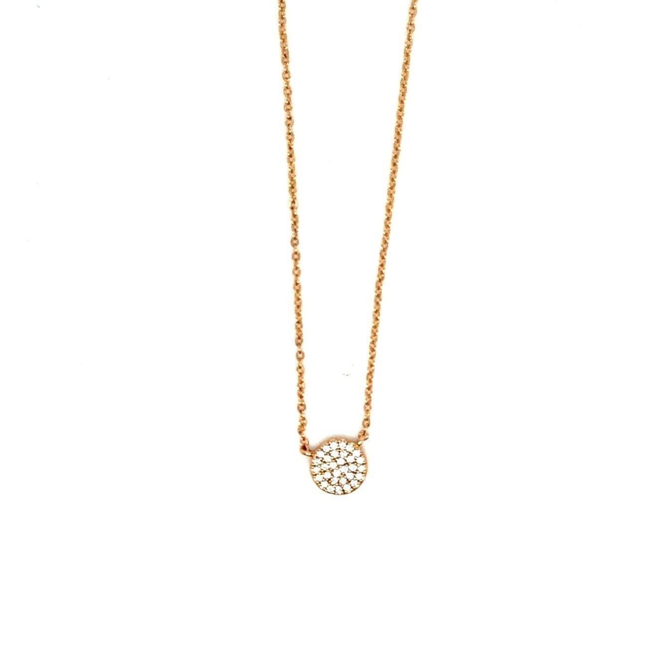 Rose Gold Pave Cz Disc Necklace
