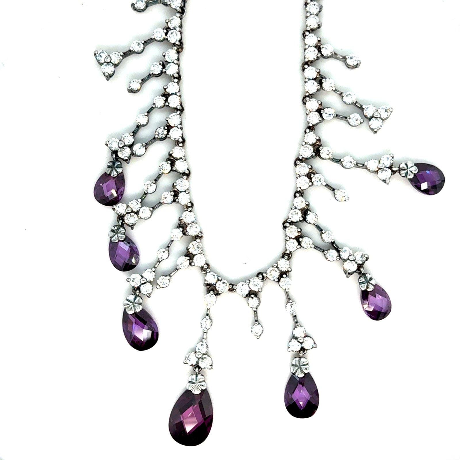 Stunning 925 Silver Amethysts/Cz Necklace
