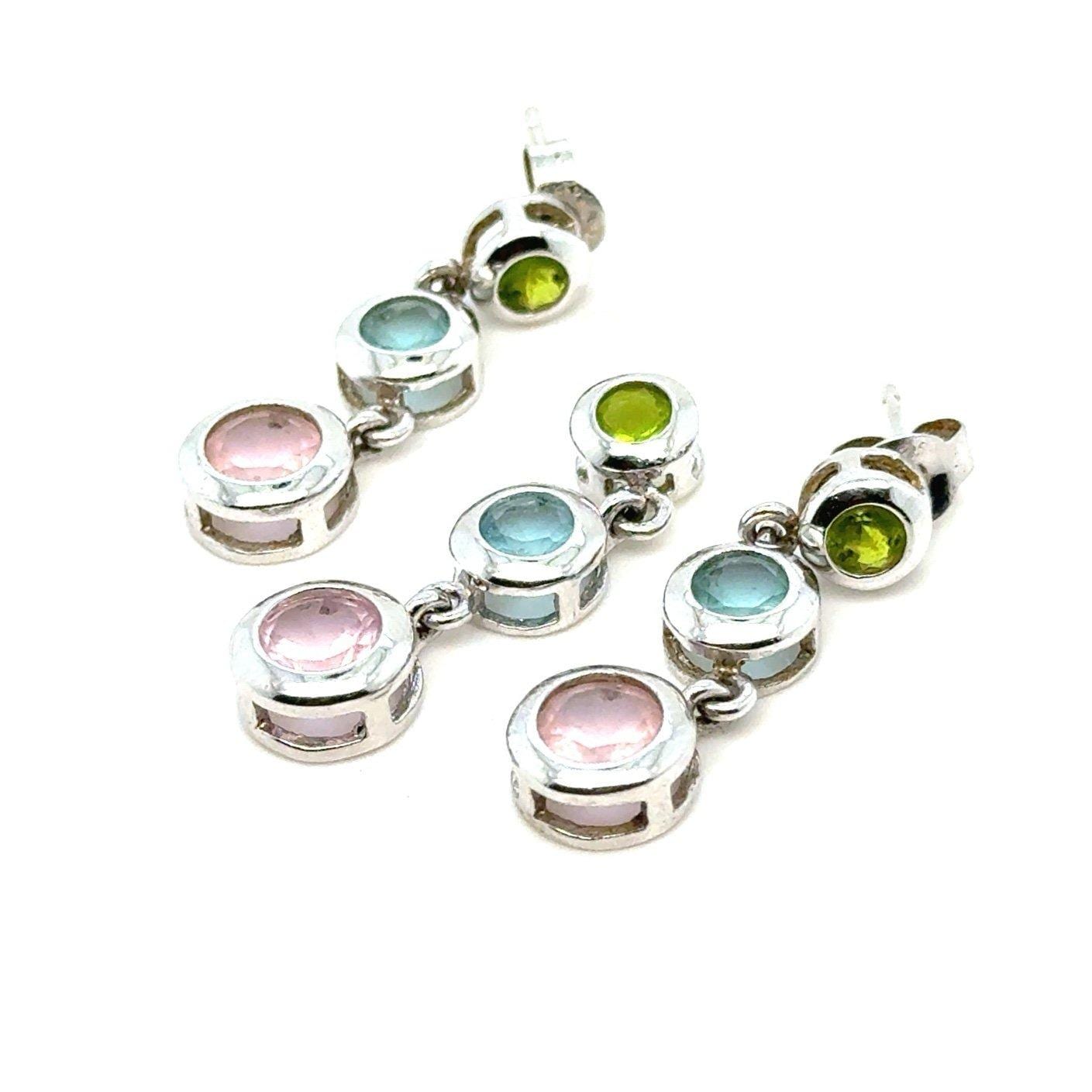 925 Silver 3-Stones Drop Earrings & Pendant Set
