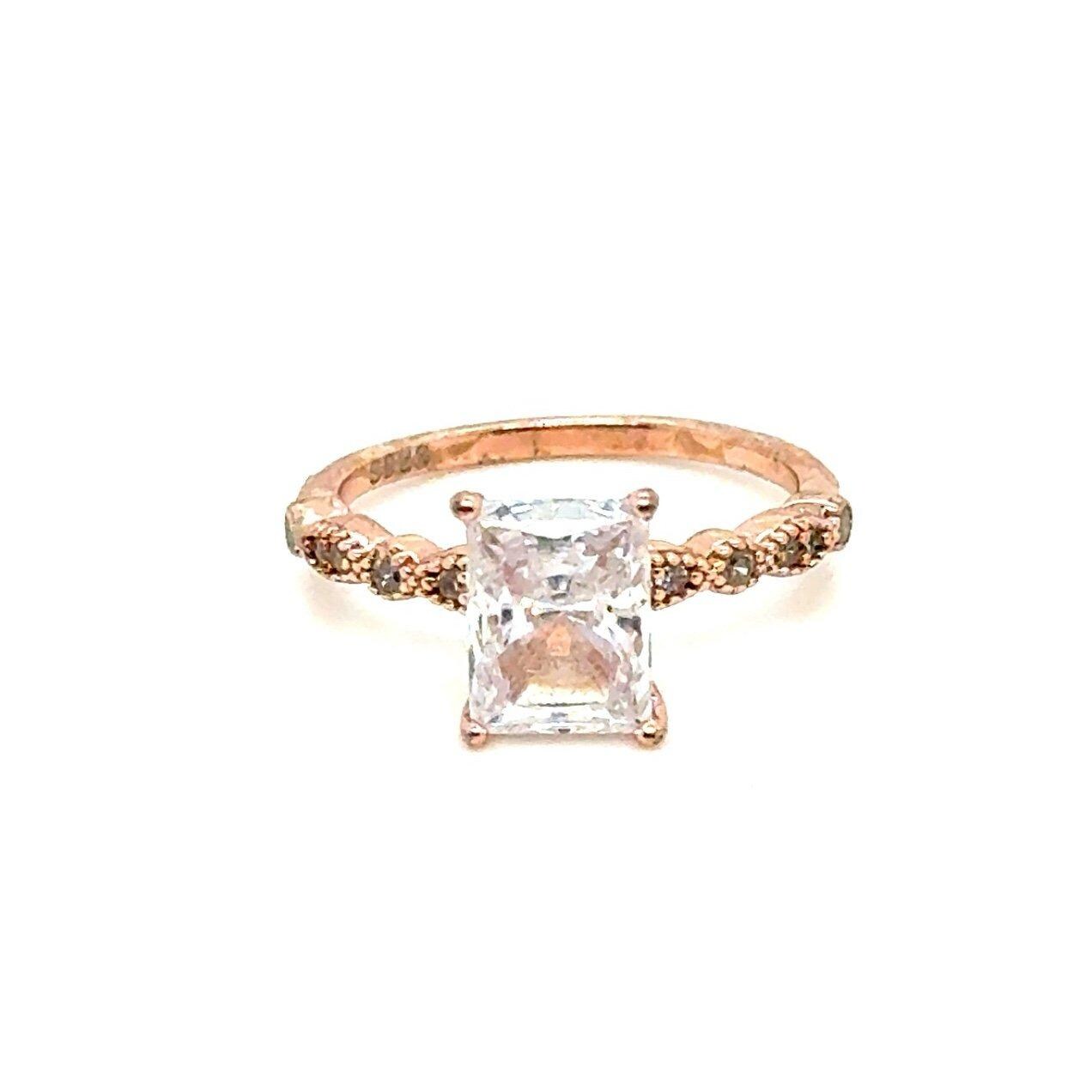Stunning S925 Rose Gold Emerald Cut Cz Ring