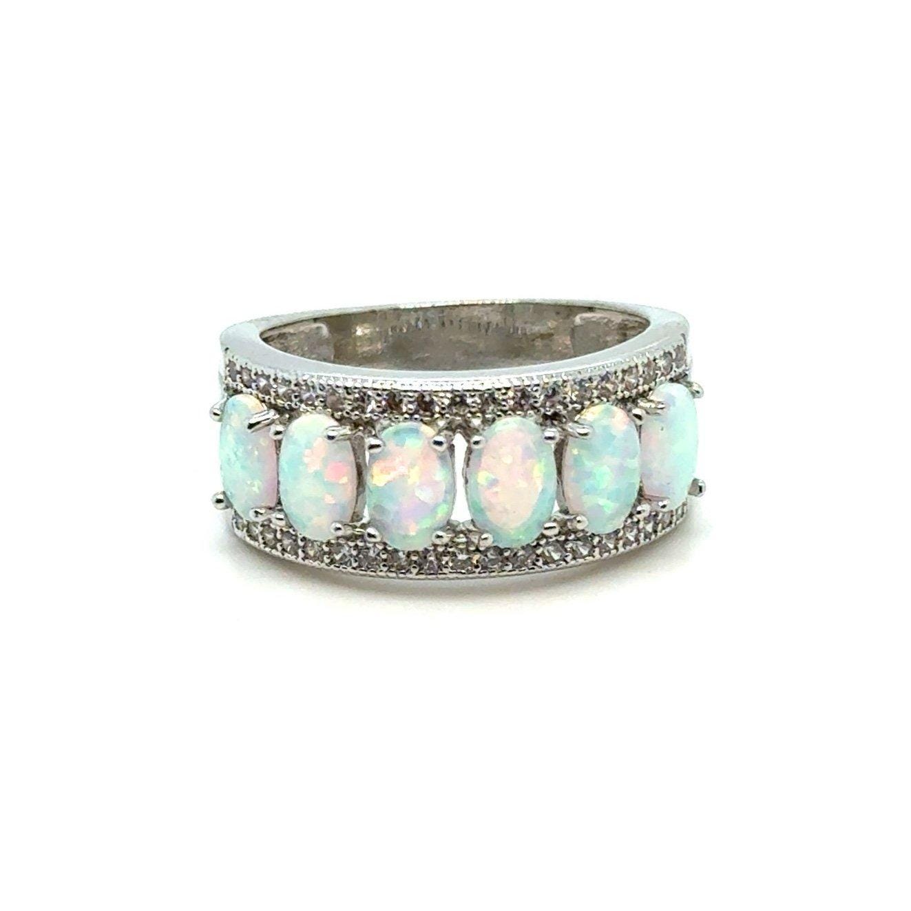 Silver Colored Opals Ring