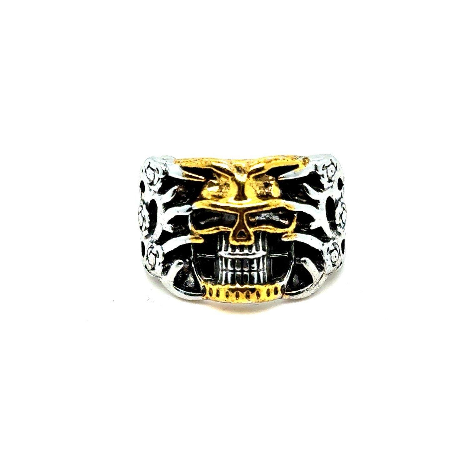 Yellow Skull with Roses Sides Ring