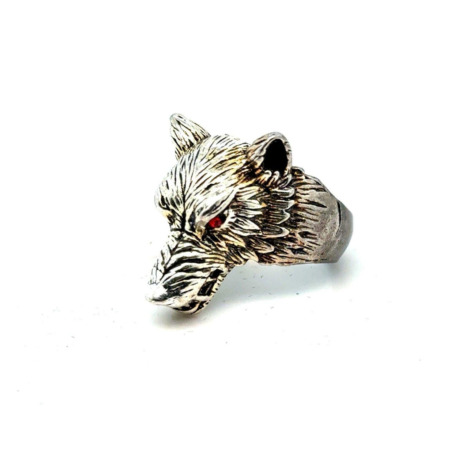 Men's Vintage Silver Wolf Red Eyes Ring