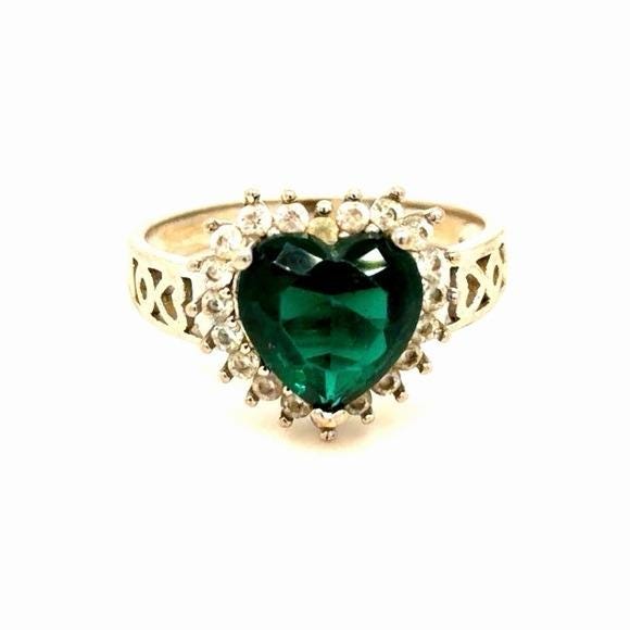 Stamped 925 Green Heart Shaped Stone Ring