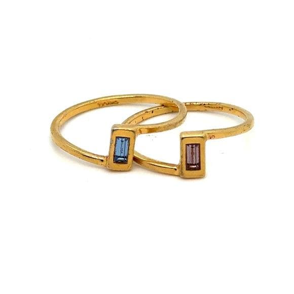 Avon Gold Stacked Baguette Gemstone Rings - Blue & Pink