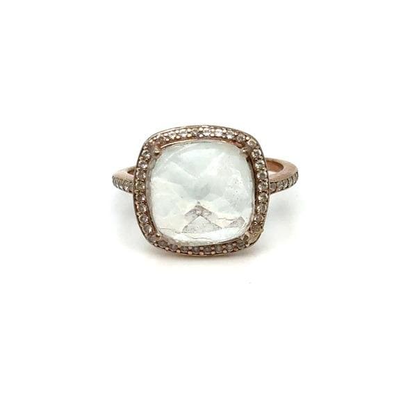 Rose Gold White Cushion-Cut Halo Ring