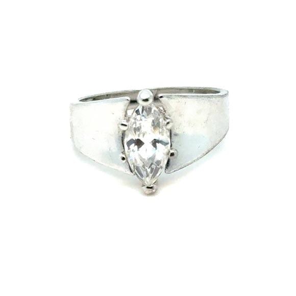 Silver Tone Marquise-Cut Clear Stone Ring - White