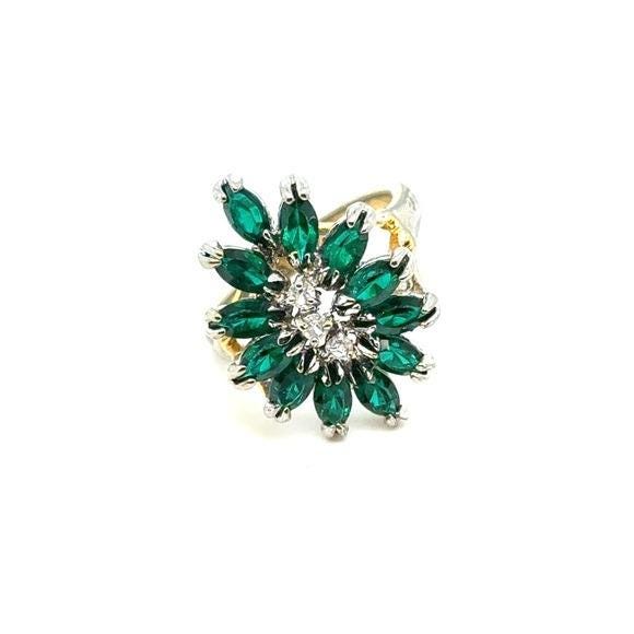Emerald Floral Cluster Ring - Green Crystal Flower Ring
