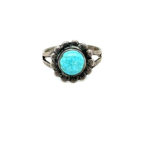 Turquoise Sunburst Silver Ring - Blue Stone Accent