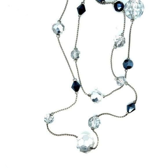Lia Sophia Clear Crystal & Navy Bead Long Necklace