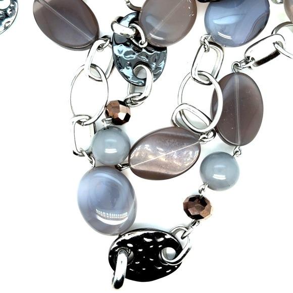 Lia Sophia Layered Beaded Necklace in Taupe and Light Gray