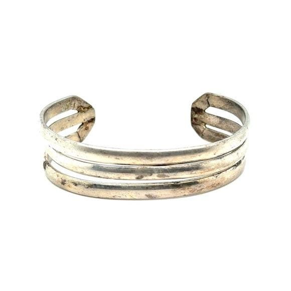 Silvertone Mexico Triple-Band Cuff Bracelet (c1)