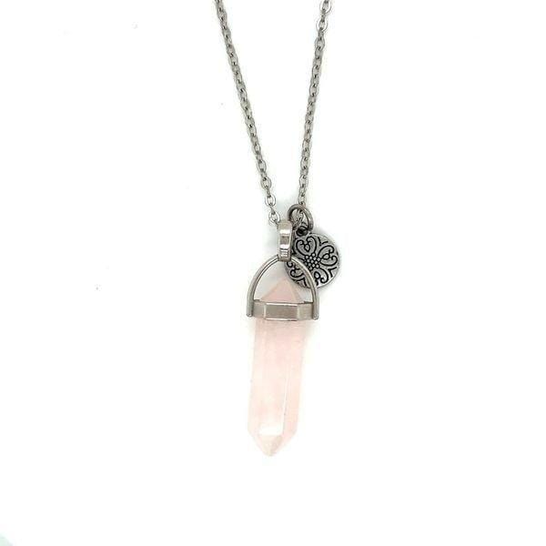 Pink Quartz & Circle Pendant Necklace