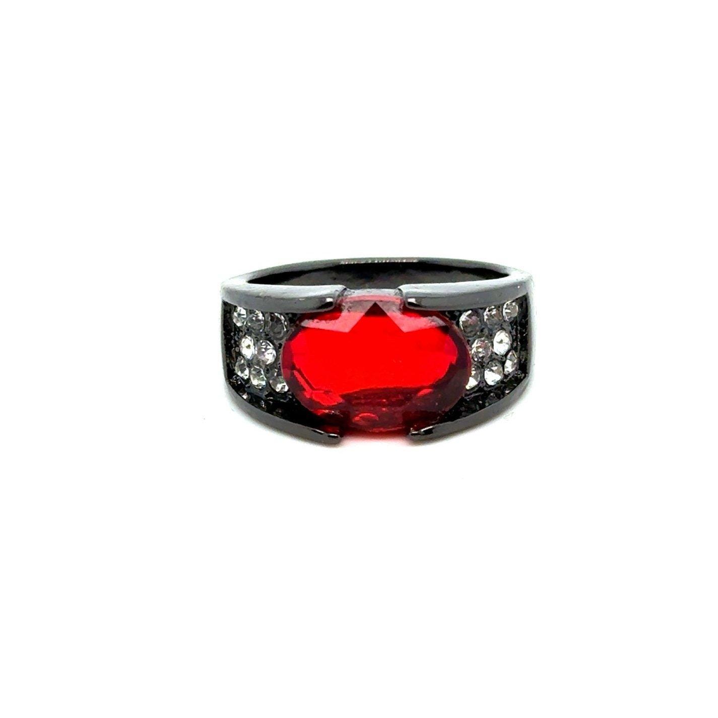 Oval Shaped Garnet Colored Rhinestones Ring
