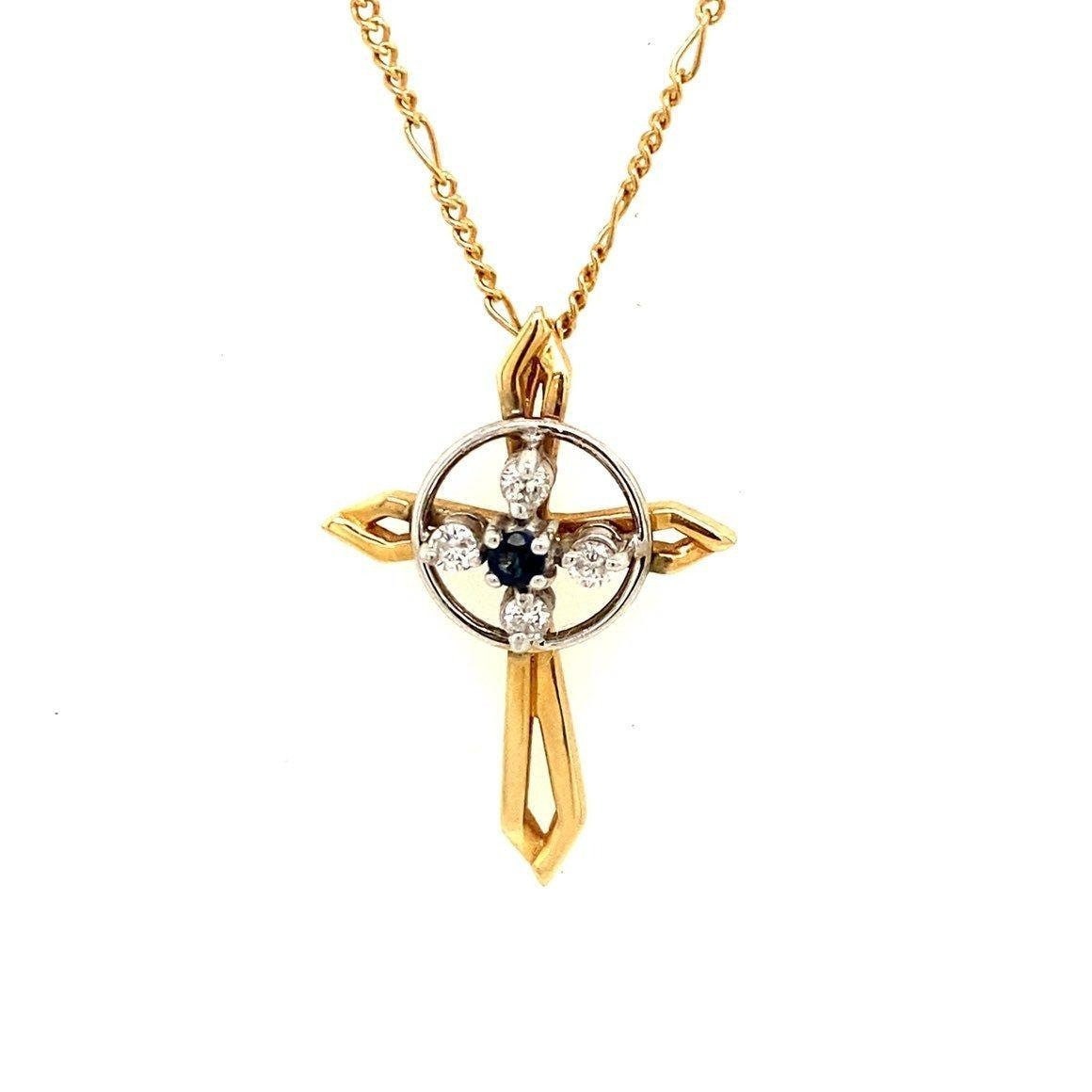 14k Diamonds/Blue Sapphire Cross Necklac