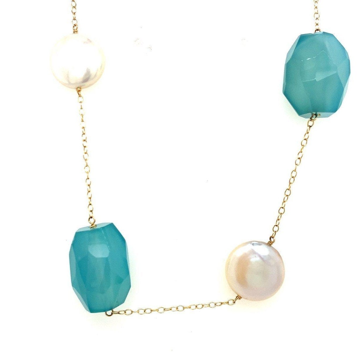 14k Green Quartz/Pearl Necklace
