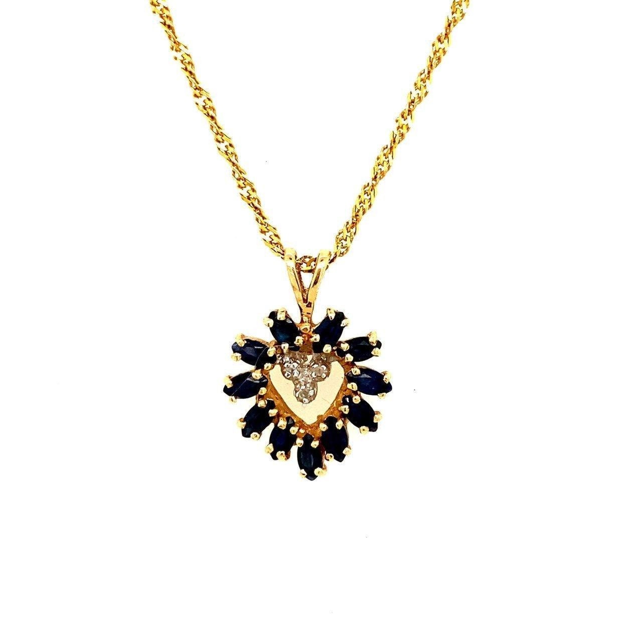 14k Blue Sapphire/Diamond Heart Necklace
