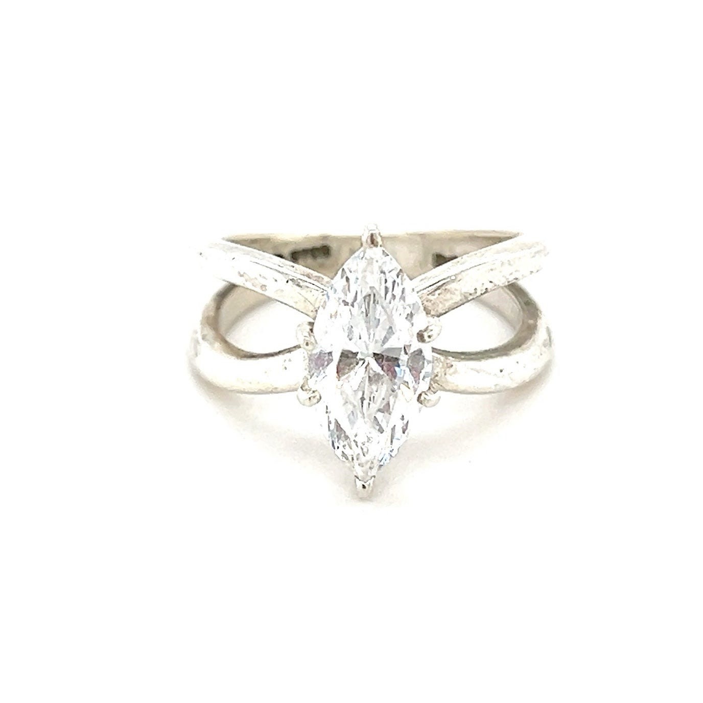 Simple Design Marquis Cut Cz Sterling Silver Ring
