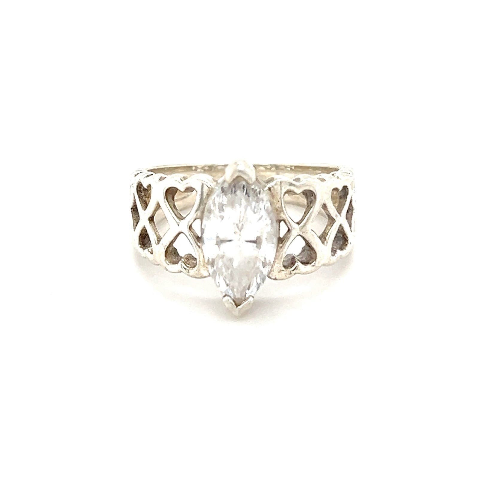 Cut-Out Hearts Marquis Cz Sterling Silver 925 Ring