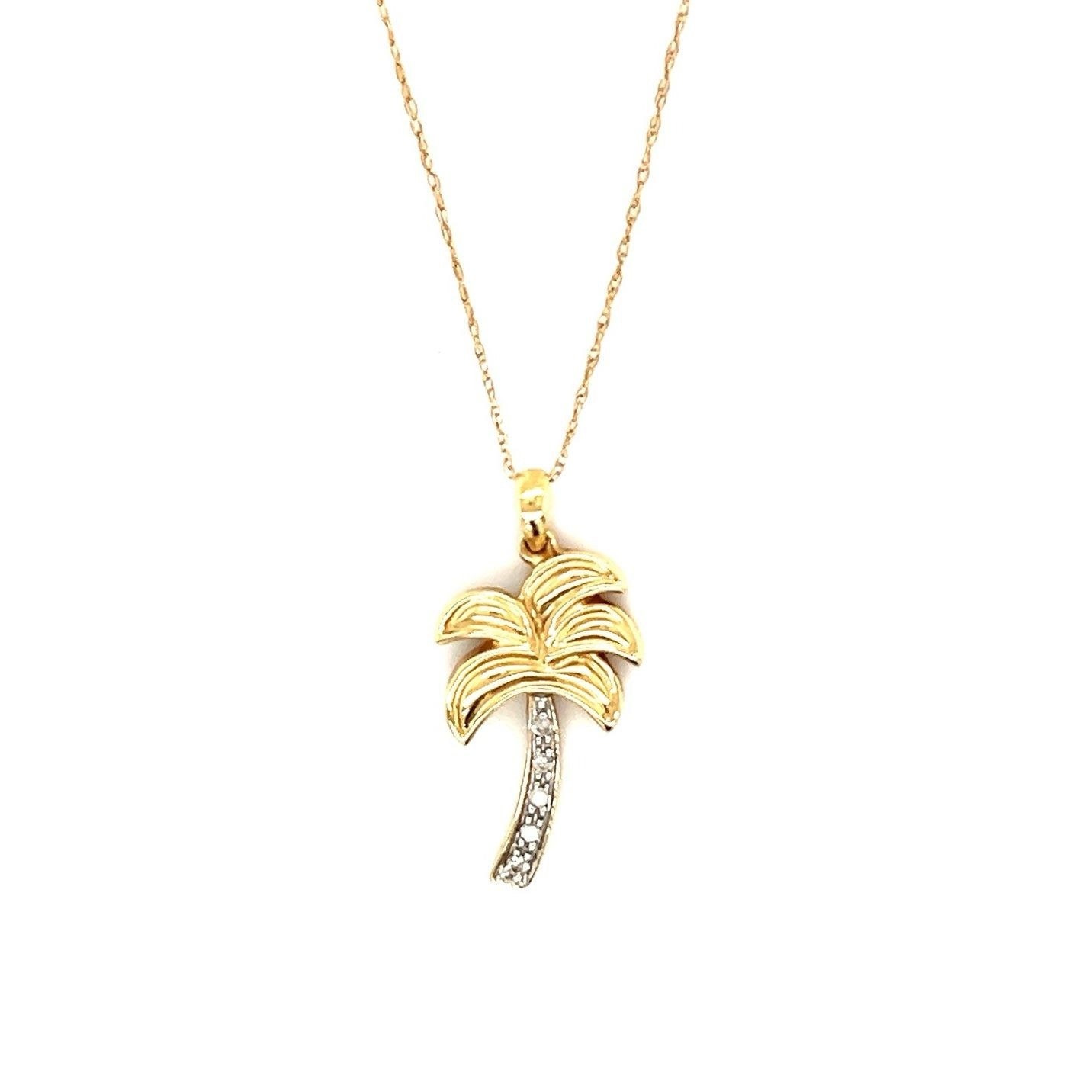 14k Diamonds Palm Pendant Necklace
