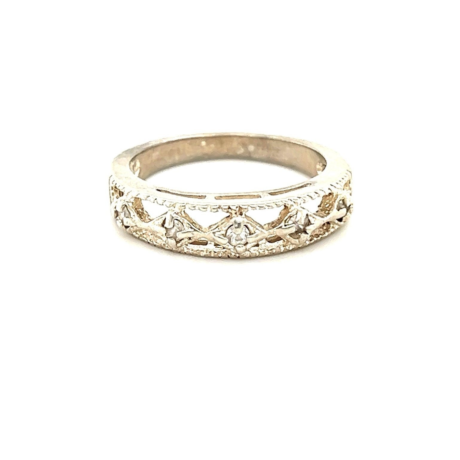 Sterling Silver 925 Diamond Cut Design Cz Ring