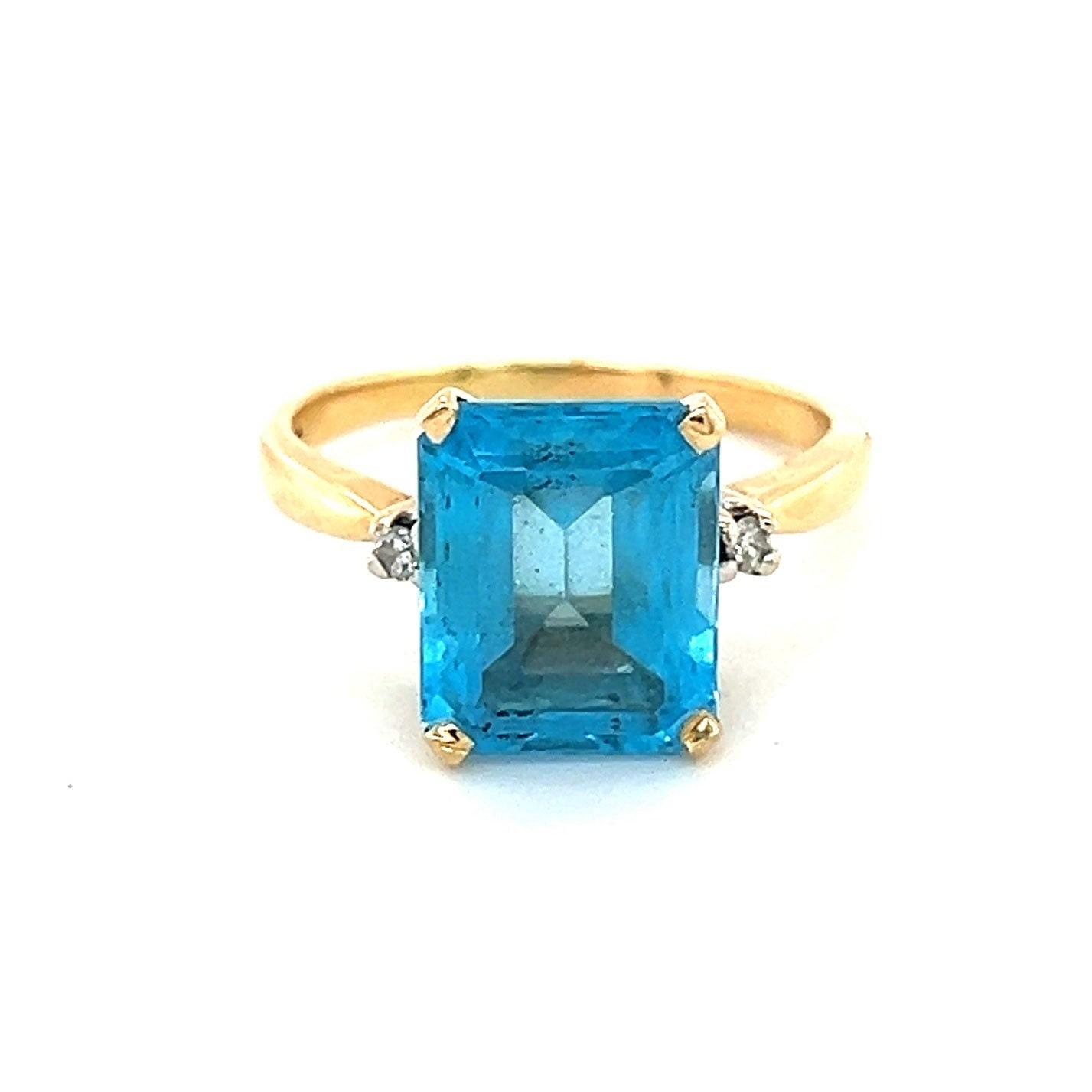 14k Emerald-Cut Topaz/Diamonds Ring