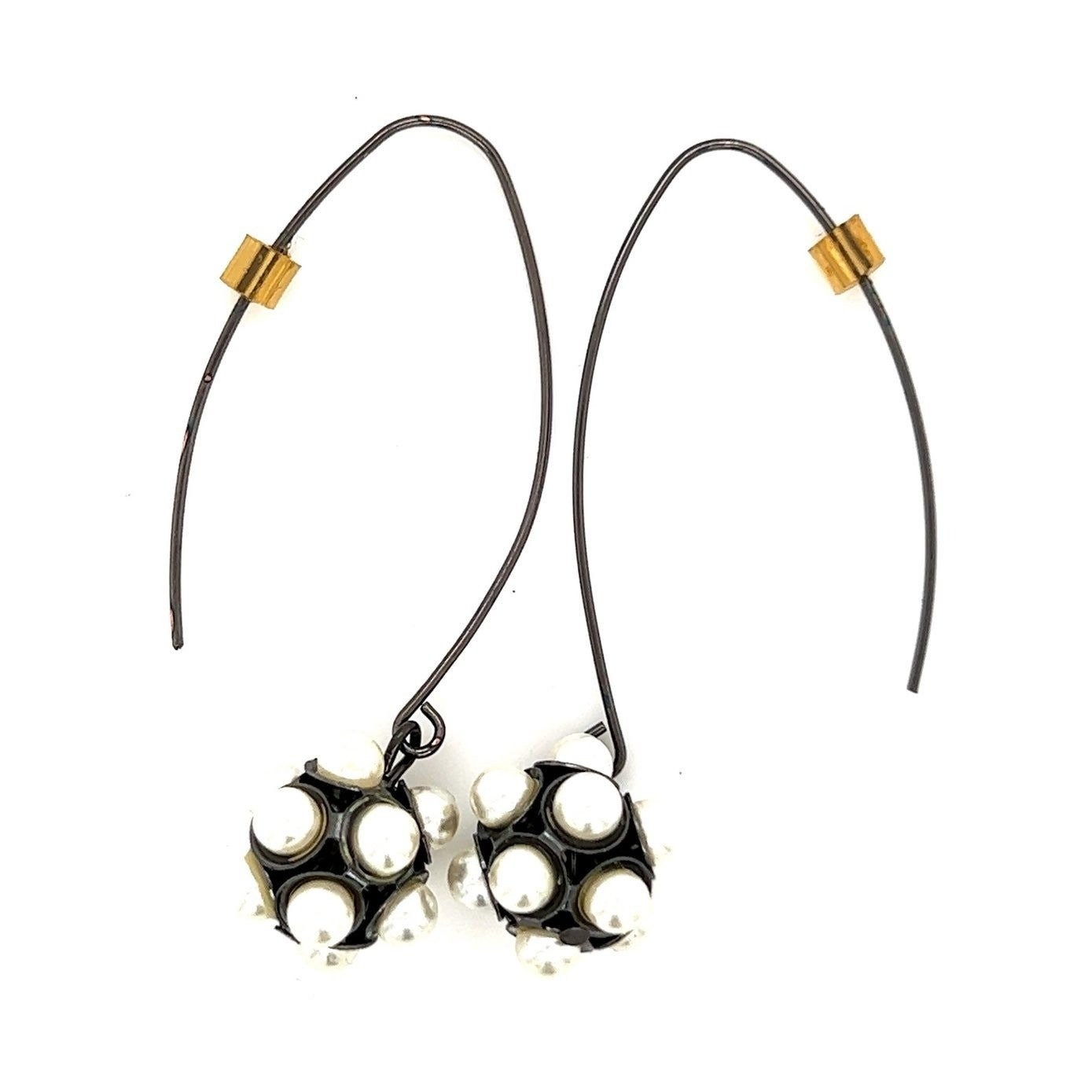 Pearl Black Metal Earrings