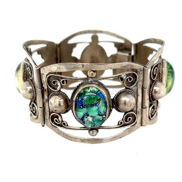 Stunning Sterling 925 Mosaic Stone Chunky Bracelet