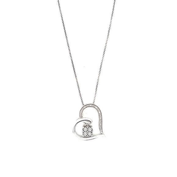 Sterling Silver 925 Diamond Heart Necklace