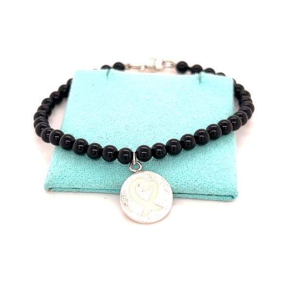 T&Co. 925 Mini Beaded Onyx Circle Heart Bracelet