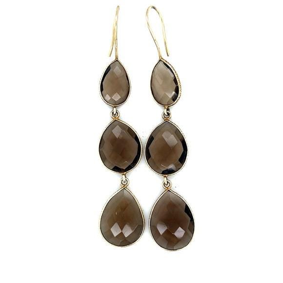 925 Gold Vermeil Brown Quartz Drop Earrings