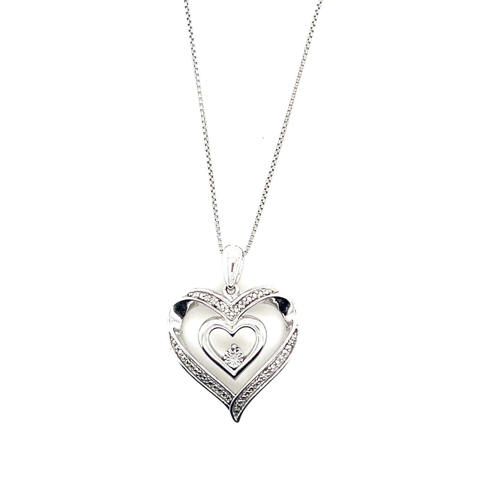 Sterling Silver 925 Diamond Accent Heart Necklace